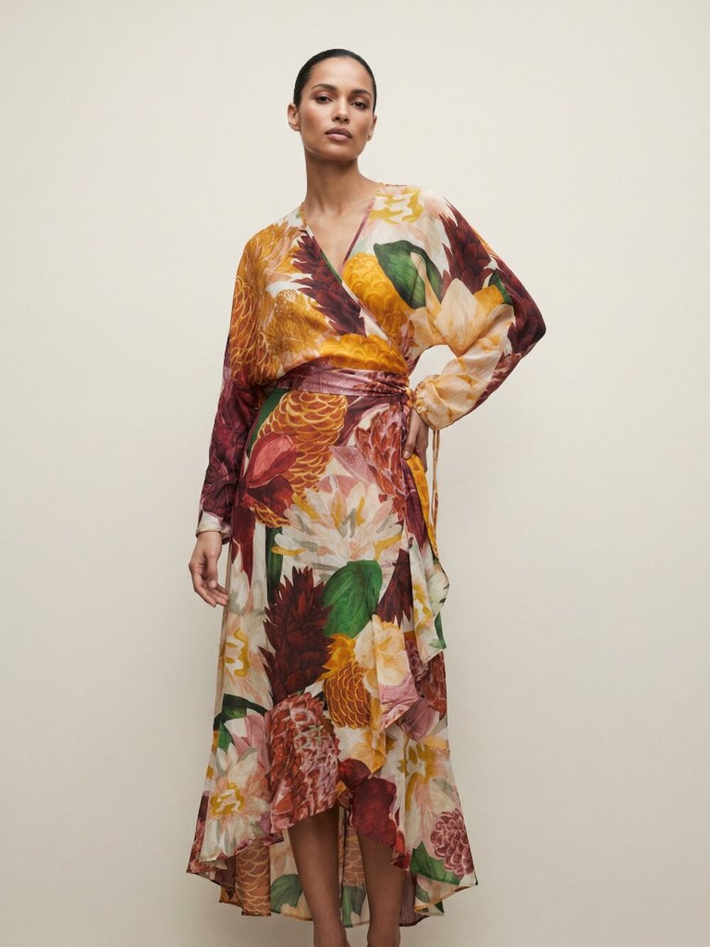 Água de coco Floral Wrap Dress with Long Sleeves